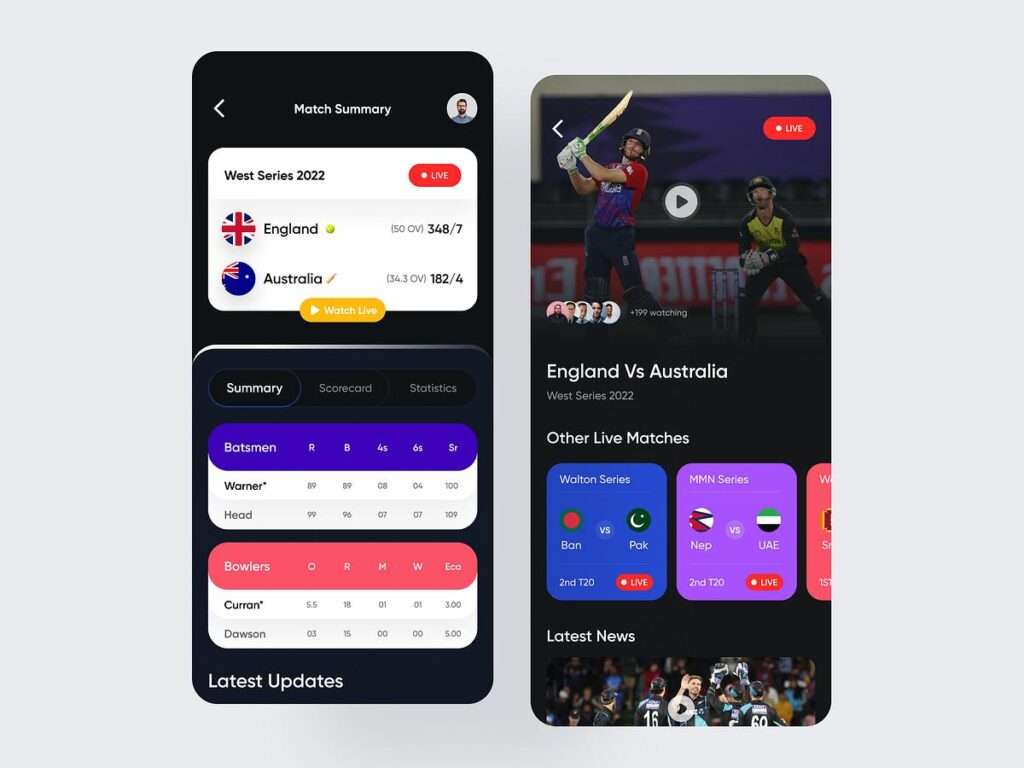 etruesports app live score interface